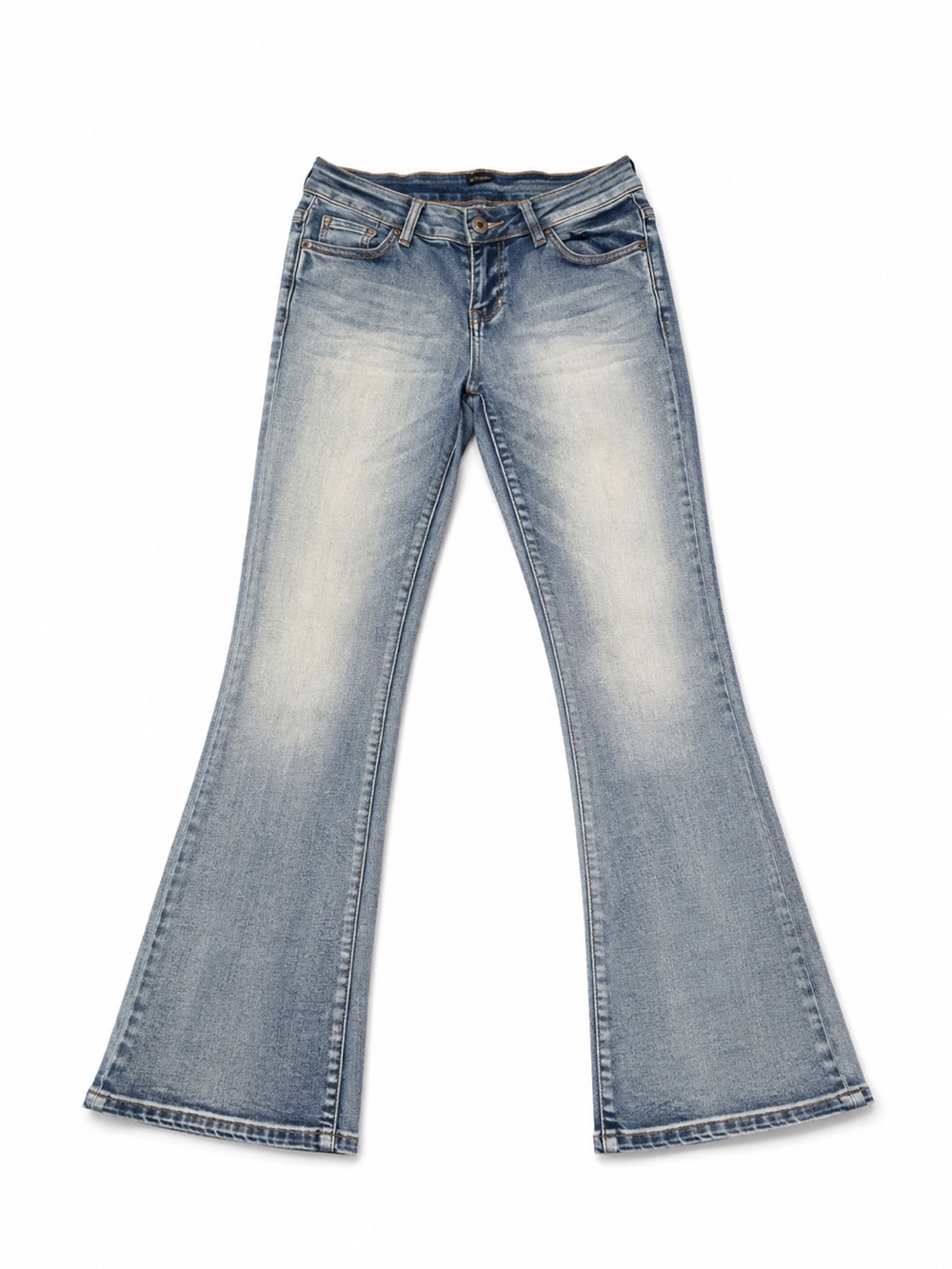 Ranbeeri Womens Size 16 Flare Jeans Double Button Stretch Mid Rise Light Wash